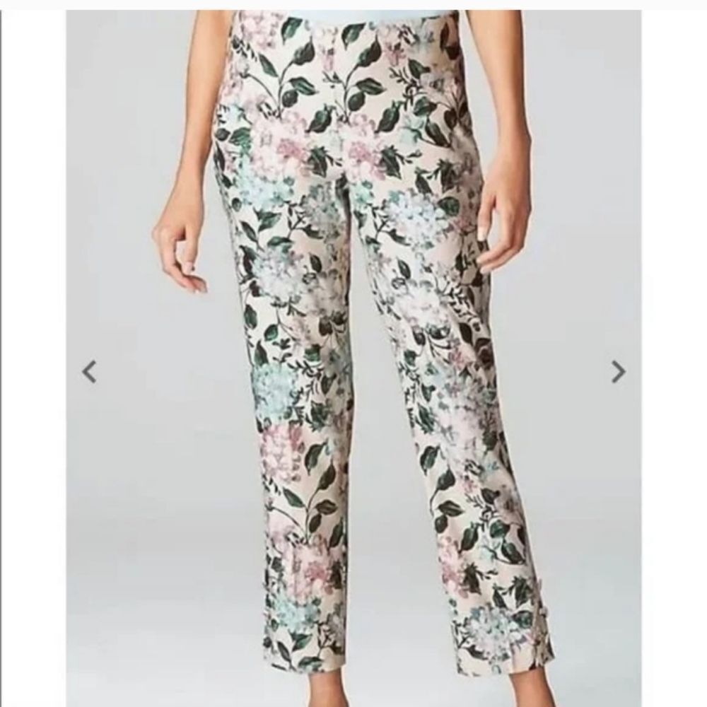 J.jill Linen Stretch Pull On Hydrangea‎ Floral Crop Resortwear Office Pants Sz S